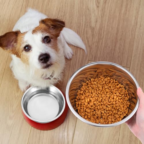 2 Pcs Stainless Steel Dog Bowls, 64oz/8 Cups Anti Rust Metal & Non Slip Rubber Base, Heavy Duty Large Feeding Dishes, Food Grade BPA Free, Food and Water Bowl for Large Dogs