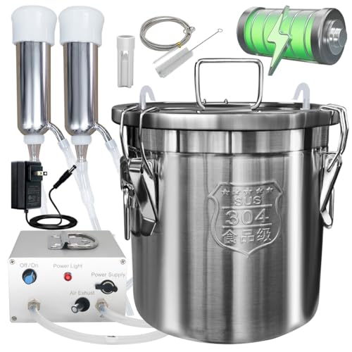 12L Cow Milking Machine, Rechargeable Pulsation Pump Milker (Pro) | Hantop UnitedFarm, Portable Battery Pump, Speed Adjustable, Auto Stop, SUS304 Stainless Steel Bucket, Food-grade material - color: for Cow, size: Battery Milker 12L