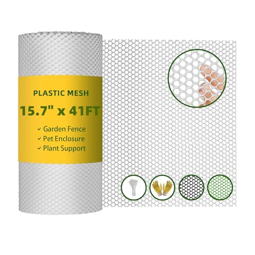 500GSM Heavy Duty 15.7IN x 41FT White Plastic Mesh Fencing Roll for Chicken Dogs Rabbit Snake Poultry Barrier Gardening, Wire Mesh Netting Fence for Balcony Garden Pet Enclosure Plant Support DIY - color: White, size: 15.7IN x 41FT