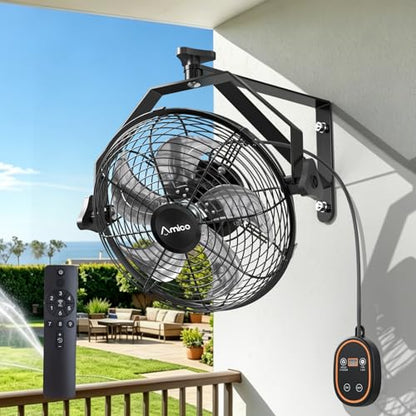 Amico 12 Inch Wall Mount Fan with Remote, 9-Speed Industrial Metal Fan, High Velocity Wall Fan with Brushless DC Motor, 1050 CFM Commercial Fans for Garage, Greenhouse, Warehouse, shop, Patio, Outdoor - size: 12 Inch