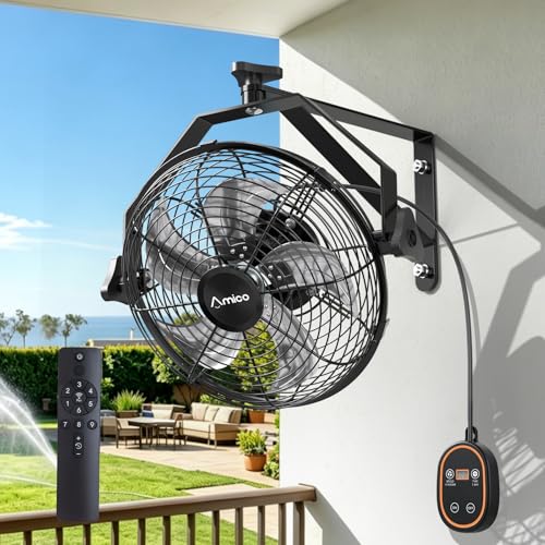Amico 12 Inch Wall Mount Fan with Remote, 9-Speed Industrial Metal Fan, High Velocity Wall Fan with Brushless DC Motor, 1050 CFM Commercial Fans for Garage, Greenhouse, Warehouse, shop, Patio, Outdoor - size: 12 Inch