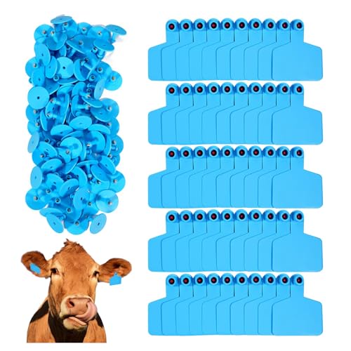 100 Blank Cattle Ear Tags | Large Plastic Precision Animal Identification Blank Livestock Ear Tags | Suitable for Farm Management of Cattle, Horses, Dogs, Pigs, Goats, and Sheep Blue - color: Blue