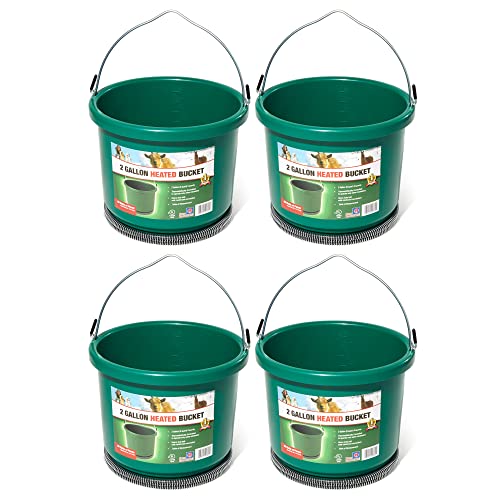 Farm Innovators HB-60 9 Quart 2 Gallon Plastic Heated Bucket w/Metal Handle, Built in Thermostat, & Anti Chew Cord Protector, 60 Watt, Green (4 Pack) - color: 4 Pack, size: 2 Gallon