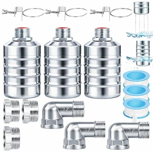 Automatic Float Valve for Water Tank, 3 Pack Stainless Steel Tank Float Valve 1/2" & 3/4", Auto Shut Off Water Level Control Valve for Livestock Trough, Aquarium, Pool