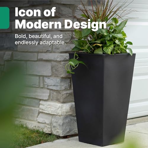 Step2 Tremont Tall Square Tapered Planter 2-Pack, 28 in Resin Planters, Self-Watering, Onyx Black - color: Onyx Black, size: 2-Pack, style: Tall