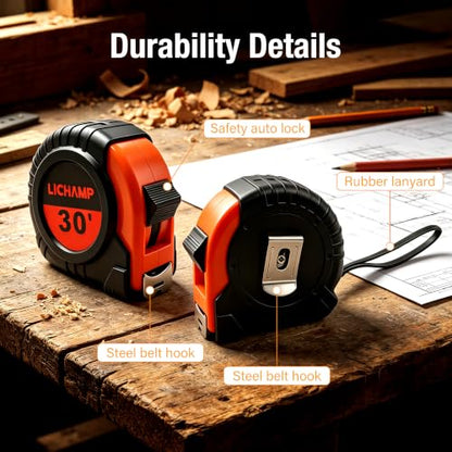 LICHAMP Tape Measure 30-Foot, 4 Pack Bulk Easy Read Measuring Tape Retractable Metric/Fractional, Measurement Tapes 29.5FT/9M by 1-Inch