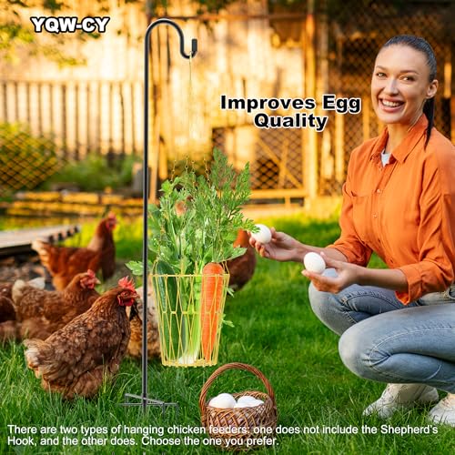 Hanging Chicken Feeder with Shepherd's Hook, Foldable Chicken Vegetable Feeder, Golden Poultry Fruits Feeding Holder Basket with Hanging Chain for Chicken Coop Accessory - color: Hanging Chicken Feeder with Hook