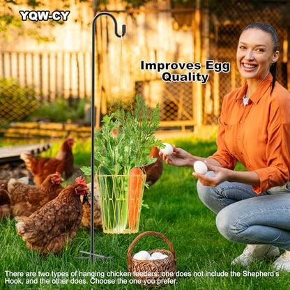 Hanging Chicken Feeder with Shepherd's Hook, Foldable Chicken Vegetable Feeder, Golden Poultry Fruits Feeding Holder Basket with Hanging Chain for Chicken Coop Accessory - color: Hanging Chicken Feeder with Hook