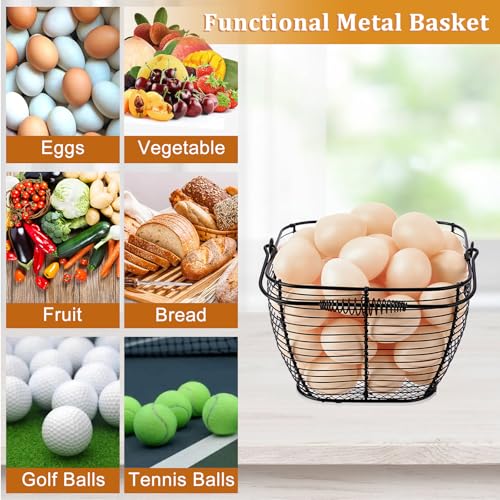 2 PCS 7" Black Square Wire Egg Baskets for Fresh Egg With Handle, Small Metal Collecting Basket for Gathering Fresh Eggs, Chicken and Duck Eggs Hunting Basket Egg Holder Countertop - color: Black