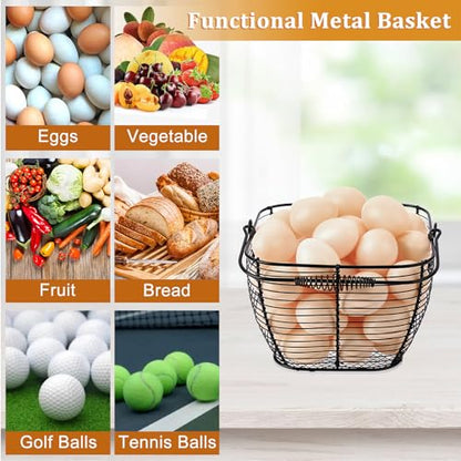2 PCS 7" Black Square Wire Egg Baskets for Fresh Egg With Handle, Small Metal Collecting Basket for Gathering Fresh Eggs, Chicken and Duck Eggs Hunting Basket Egg Holder Countertop - color: Black