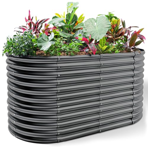 Land Guard 6x3x3ft Oval Galvanized Raised Garden Beds, Large-Capacity Metal Planter Box Outdoor, Durable Deep Raised Garden Bed 3ft Tall, Raised Beds for Gardening Vegetables, Dark Grey - color: Dark Grey, size: 6x3x3ft