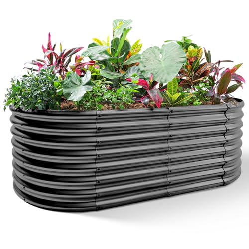 Land Guard Galvanized Raised Garden Bed, 8x4x2ft Planter Boxes Outdoor, Oval Larger Metal Planter Boxes for Vegetables, Fruits, Flowers (Grey) - color: Dark Grey, size: 8×4×2ft