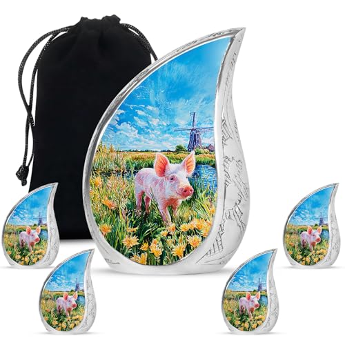 Pig Urn for Ashes for Women & Man Set of 5 - Teardrop Funeral Urns for Ashes Adult Male & Female Set of 1 Large 4 Keepsake Urn - Blue Memorial Urns for Mom & Dad - 10 & 3 Inch - color: Pig Teardrop Urn