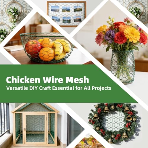 Chicken Wire for Floral Arrangements - Hexagonal Galvanized PVC Coated Poultry Wire Mesh Netting with Gloves, Wire Cutter & Zip Ties for Crafts, Poultry, Gardening Fence (15.7 x 393 lnches) - size: 15.7 x 393 lnches