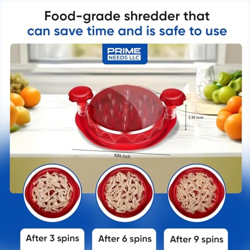 Chicken Shredder, Chicken Shredder Tool Twist, Meat Shredder, Chicken Breast Shredder, Large Heavy Duty Meat Shredder Tool with Tray & Brush, BPA-Free, Dishwasher Safe, Strong Non-Slip Base - color: Red