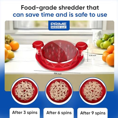 Chicken Shredder, Chicken Shredder Tool Twist, Meat Shredder, Chicken Breast Shredder, Large Heavy Duty Meat Shredder Tool with Tray & Brush, BPA-Free, Dishwasher Safe, Strong Non-Slip Base - color: Red