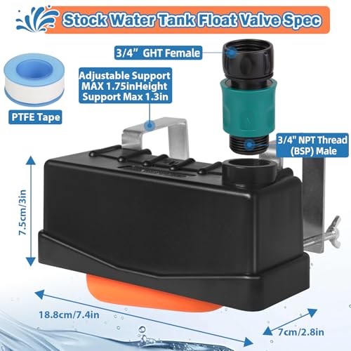 Water Trough Float Valve for Stock Tank,Water Tank Float Valve Level Control for Pond Farm Livestock Cattle Goat Horse Swimming Pool, Autofill Livestock Waterer with Hose Connector - style: Stock Tank Float Valve with Connector-1PCS