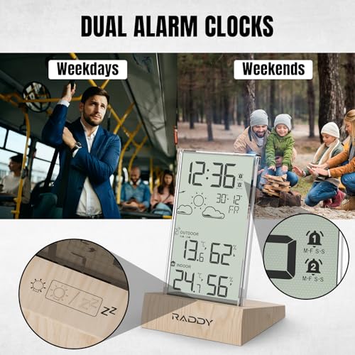 Raddy V5 Wireless Weather Station for Indoor Outdoor Thermometer Hygrometer, Battery Powered Temperature & Humidity Monitor with 5.0’’ LCD Display, Weather Forecast, Wireless Remote Sensor