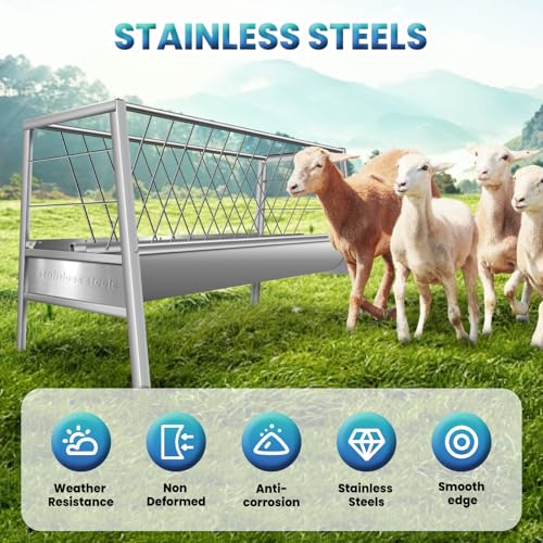 Stainless Steel Hay Feeder, 100 Gallon Capacity Weather-Resistant and Rust-Proof Large-Capacity Dry/Wet Hay and Grain Feeder Dimensions: 63 x 27.5 x 35.4in Outdoor Hay Rack Feeder for Farms and Barns
