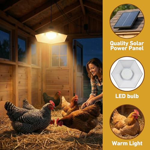 Solar Chicken Coop Light with Timer, 2 Lights Warm White Shed Light with Remote & Dusk to Dawn Sensor, Waterproof Hanging Pendant Lamp for Outdoor Indoor Barn, Gazebo, Poultry, Greenhouse