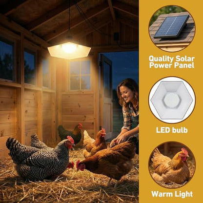 Solar Chicken Coop Light with Timer, 2 Lights Warm White Shed Light with Remote & Dusk to Dawn Sensor, Waterproof Hanging Pendant Lamp for Outdoor Indoor Barn, Gazebo, Poultry, Greenhouse