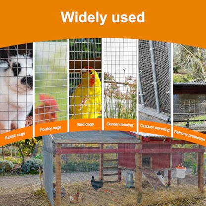 Gardeal 16in x 50ft 19 Gauge 1/2 Inch Hardware Cloth - Double Hot-Dipped Galvanized After Welding Steel Mesh - Duty Rust Proof Fencing for Gardens, Chicken Coops & Poultry Animal Netting Cage Screen - size: 16x50