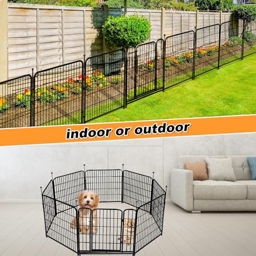 Getlay Garden Fence with Gate 48 in(H)×27 in(L) 4 Panels, Heavy Duty Iron Animal Barrier Fence, Rabbit Fence for Garden, Suitable for Indoor Pet Or Outdoor Dog Fencing, Total 8.9 Ft(L), Black - size: 48''(H)-4panels-8.9ft(L)