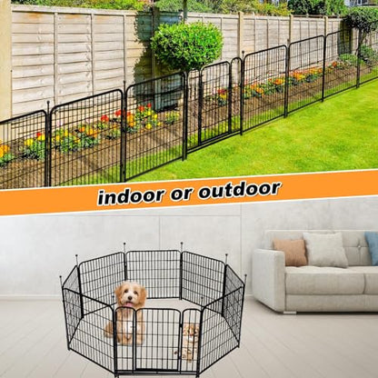 Getlay Garden Fence with Gate 36 in(H)×27 in(L) 14 Panels Total 31 Ft(L), Garden Fences and Borders for Dogs, Animal Barrier Fence, Black Metal Decorative Garden Fencing - size: 36''(H)-14panels-31ft(L)