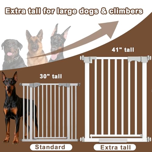 41'' Extra Tall Baby Gate for Large Dogs Pets Indoor No Jumping Over, 30-49.2'' Wide Heavy Duty Puppy Gate for Doorways, Pressure Mounted Metal Gate for Child Toddler No Tools Needed(White) - size: 30''-49.2''Wide