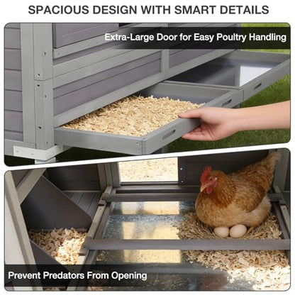 GUTINNEEN 68" Chicken Coop for 8-12 Chickens with Large Wheels, Mobile Wooden Hen House with 4 Nesting Boxes, 4 Perches, Pull-Out Trays, Outdoor Backyard Poultry Cage - size: 68.1"L x 53.9"W x 49.0"H