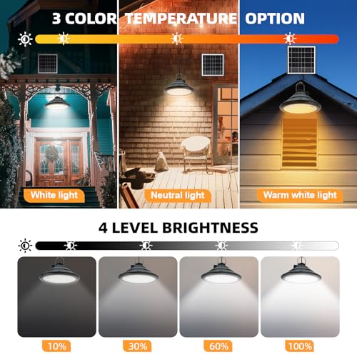Solar Chicken Coop Light with Remote, Outdoor IP66 Waterproof Pendant Lights, 4500mAh Rechargeable Solar Barn Lights, 3 Modes, 4 Brightness Levels, 24H Timer, 16.4ft Cable for Patio Garden, 2-Pack - size: 2-Pack