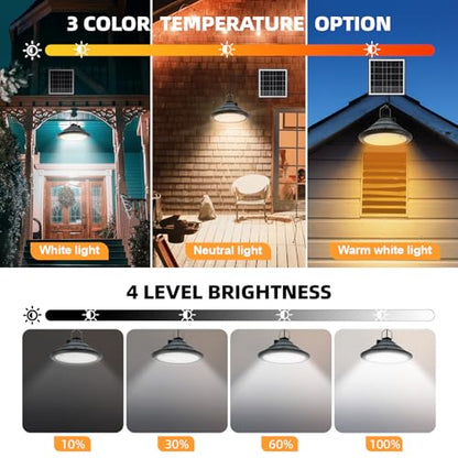 Solar Chicken Coop Light with Remote, Outdoor IP66 Waterproof Pendant, 4500mAh Rechargeable Solar Barn Light, 3 Modes, 4 Brightness Levels, 24H Timer, 16.4ft Cable for Patio Garden, 1-Pack - size: 1-Pack