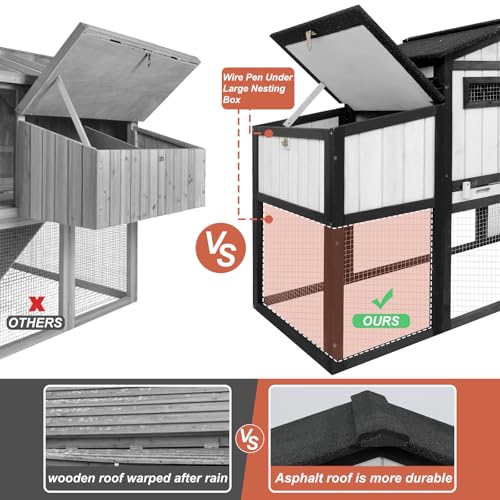 Ketive Large Chicken Coop and Run for 6-8 Chickens, 130.6" L Wooden Hen House, 2 Story Poultry Cage with Nesting Box, Pull-Out Tray, 4 Perches, Ramp, Indoor/Outdoor Pet Hutch Backyard Use, Black - size: 130.6"L x 26.0"W x 39.2"H