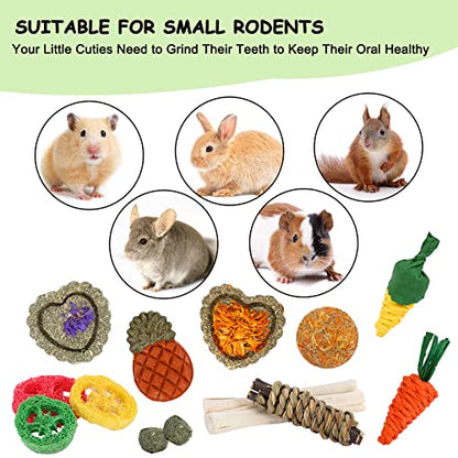 VESPRO Bunny Toys, 21PCS Rabbit Chew Toys for Teeth, Guinea Pig Natural Treats, Timothy Hay Sticks for Chinchillas Hamsters Rats, Small Animals Teeth Grinding - size: 1 Count (Pack of 2)