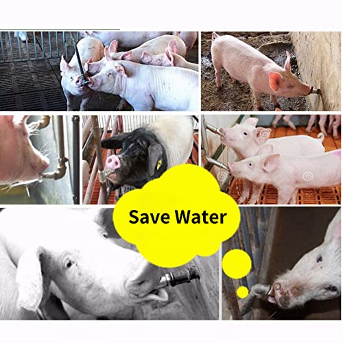 Automatic Pig Drinkers, 5 Pieces Thread Stainless Steel Automatic Pig Nipple Fountains Waterers with Copper Hat Duck Nozzle for Sows Piglets Drinking Water