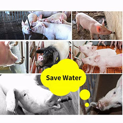 Automatic Pig Drinkers, 5 Pieces Thread Stainless Steel Automatic Pig Nipple Fountains Waterers with Copper Hat Duck Nozzle for Sows Piglets Drinking Water