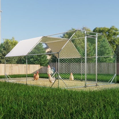 10ft x13ft Galvanized Walk in Chicken Coop, Large Metal Chicken Run Pen with Waterproof UV Roof Cover, Outdoor Chicken House Coop for Backyard Chickens Ducks Quail Rabbits