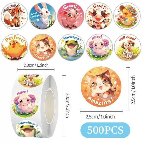 1000 Pcs Teacher Reward Animal Stickers for Classroom Boys Girls School Students.2 Roll 1 Inch Good Job Stickers.Teacher Must Haves Supplies Small Sticker - color: Teacher Reward