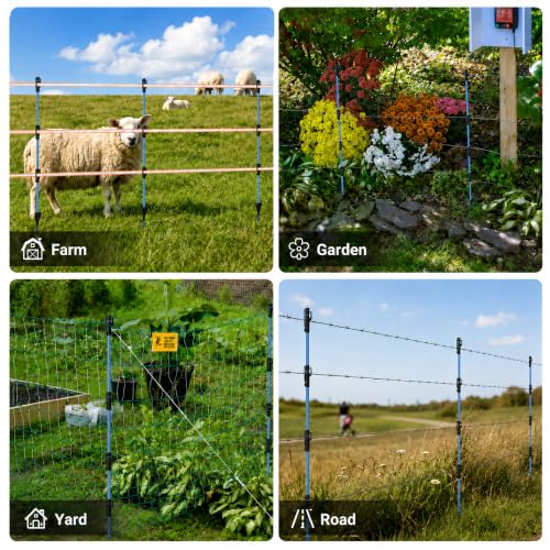 50 Pack Fixed Insulator Fiberglass Posts, 48 Inch Step-in Electric Fence Posts, Easy Step-in Posts for Livestock Fencing, Garden Fencing and Boundary Marking,Blue - color: Blue