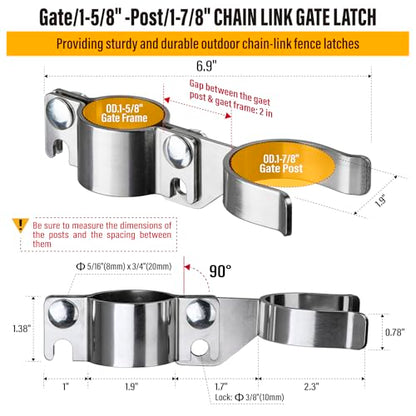 1-5/8" x 1-7/8" Chain Link Gate Latch Heavy Duty Stainless Steel Fence Gate Fork Latch Hardware with Padlock Hole 1pcs - color: 1-5/8"x1-7/8"