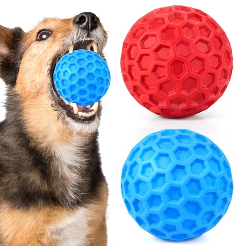 Squeaky Dog Toys for Aggressive Chewers, Indestructible Dog Balls for Aggressive Chewers, Squeaky Balls for Dogs, Interactive Toys for Large Dogs, Funny Heavy Duty Ball - color: Red and Blue