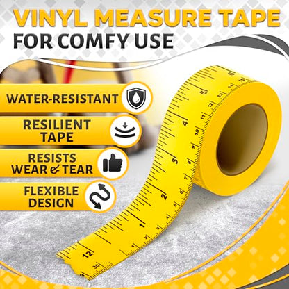 12 Inch Repeating Adhesive Measuring Tape – 13.9 Yards, 1” Wide, Dual Metric, Left-Right Reading, Flexible & Strong Adhesive Ruler Tape for DIY, Crafts, Woodworking, and Sewing Tools Set