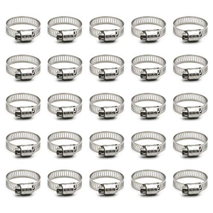 ZIPCCI Hose Clamp, 1 Inch Stainless Steel Worm Gear fuel line hose clamps, 19-29mm (25pack) - size: 19-29mm