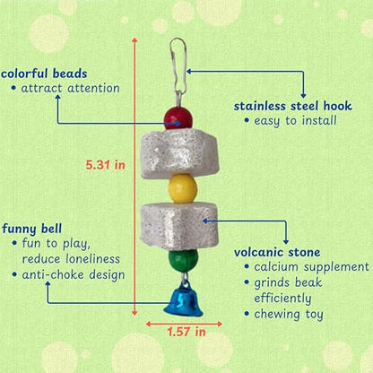 Chicken Hanging Feeder Enrichment Toys and Pecking Block, Beak Grinding Calcium Stone With Bells, Chickens Pecking Toy, Boredom Busters For Chickens Enrichment Toys, Chicken Coop Accessories (Net Bag)