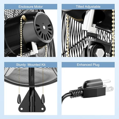 MEPTY 26" Wall Mount Fan, Heavy Duty Industrial Outdoor Wall Fan, High Velocity Oscillating Fans with 3 Speeds for Patio, Shop, Greenhouse, Garage, Commercial, Household use - size: 26inch