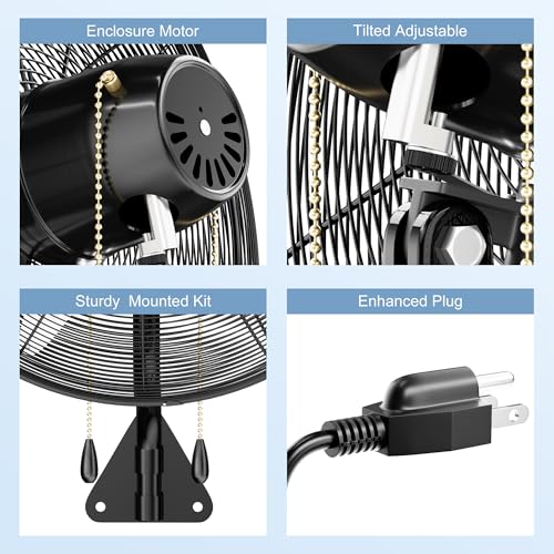 MEPTY 30" Wall Mount Fan, Heavy Duty Industrial Outdoor Wall Fan, High Velocity Oscillating Fans with 3 Speeds for Patio, Shop, Greenhouse, Garage, Commercial, Household use - size: 30inch
