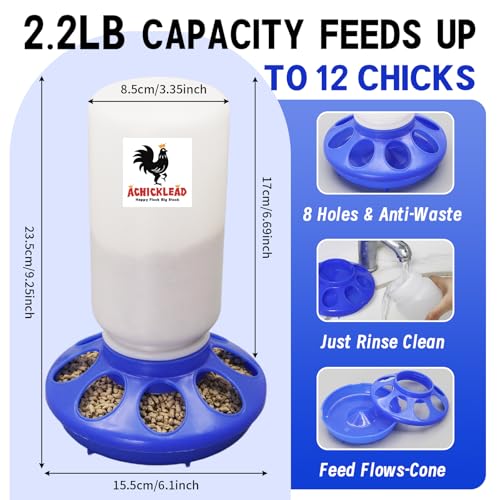 Chick Feeder and Waterer Set – Automatic 1kg Chicken Feeder and 1L Waterer for Baby Chicks, Ducks, and Quail – Brooder Starter Kit & Chicken Coop Supplies and Accessories - color: Blue