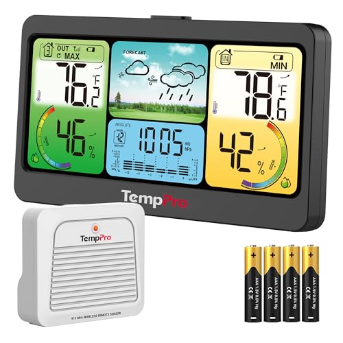 TempPro TP280 1000FT Home Weather Stations Wireless Indoor Outdoor Thermometer, Weather Stations with Accurate Sensor, Inside Outside Weather Thermometer Barometer with Forecast(Previously ThermoPro) - color: Black
