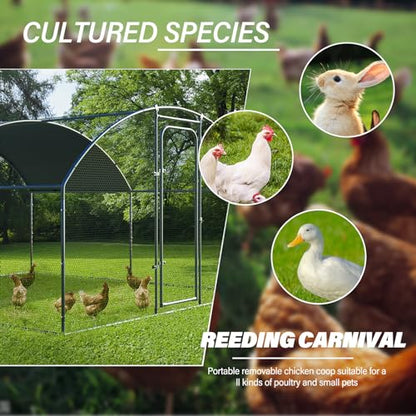 ORANLAND Large Metal Chicken Coop, 5.0x9.9x6.6ft Walk-in Chicken Runs with Cover, Dome Roof Chicken Pen with Security Lock, Outdoor Duck Rabbit Cage Poultry Pen for Backyard, Farm, Yard - size: 59.1"L x 119"W x 77.0"H