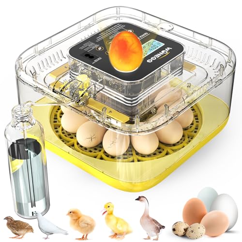 HOWOOlUA 12 Egg Incubator for Hatching Eggs with Auto Turn, Temp & Humidity Control, Built-in Candler Large Capacity Egg Incubator for Chicken Duck Goose Eggs (Yellow) - color: 12-eggs